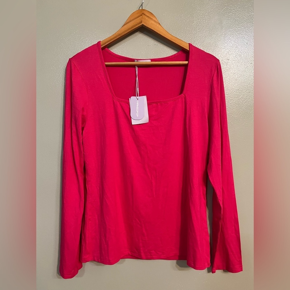 Mangopop Fitted Blouse with Long Sleeves Square Neck Soft Cozy Rayon XXL NWT